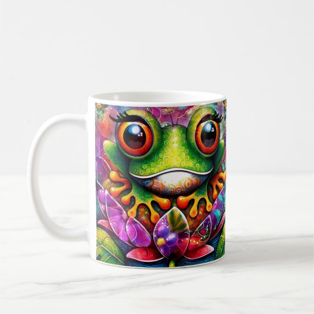 Mug Grenouille Whimsical Peinture Abstraite Art Floral (Gauche)
