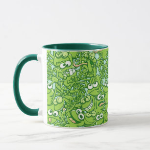 Mug Grenouilles vertes drôles empêtrées dans un motif