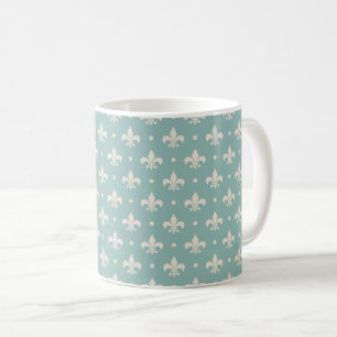 Mug Grey Fleur De Lis motif sur arrière - plan turquoi