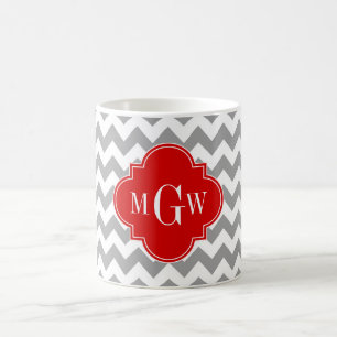 Mug Grey What Chevron Red Quatrefoil 3 Monogramme
