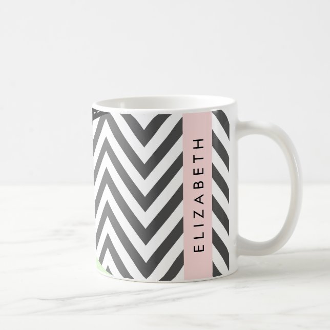 Mug Grey Zigzag, Grey Chevron, Mint, Votre Nom (Droite)