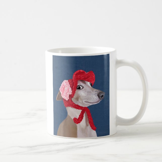 Mug Greyhound avec Casquette en laine rouge (Droite)