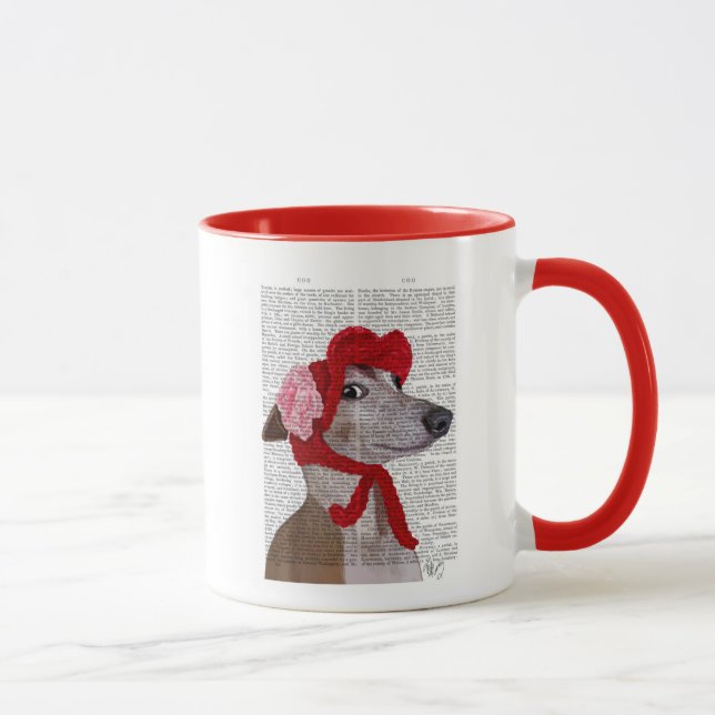 Mug Greyhound avec Casquette en laine rouge 2 (Droite)