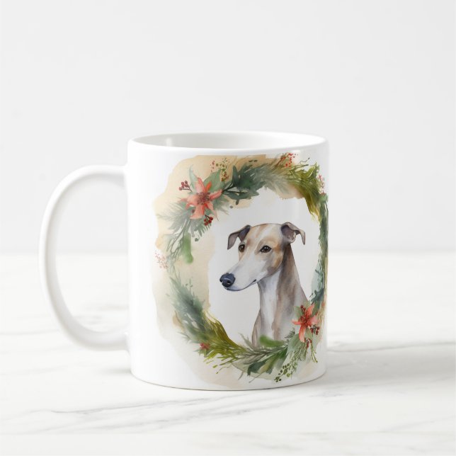 Mug Greyhound Christmas Wreath Festive Pup (Gauche)