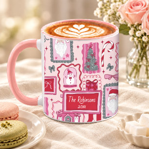 Mug Gribouillages de Noël Coquette Rose Dessinés à la