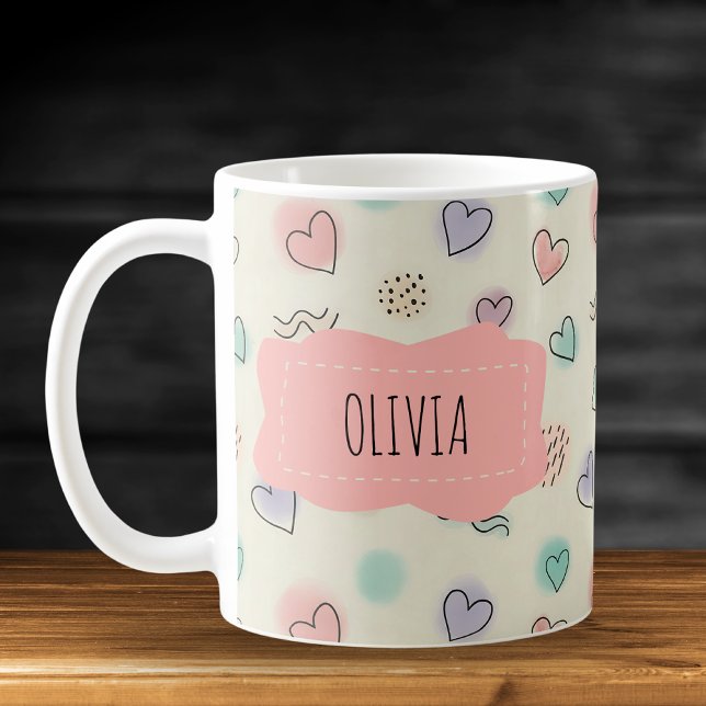 Mug Gribouillages ludiques de cœurs, de points et de l (Créateur téléchargé)