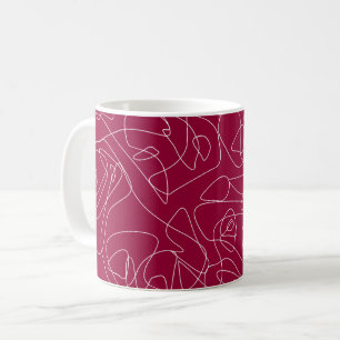 Mug Gribouillis abstraits blancs sur fond rouge foncé