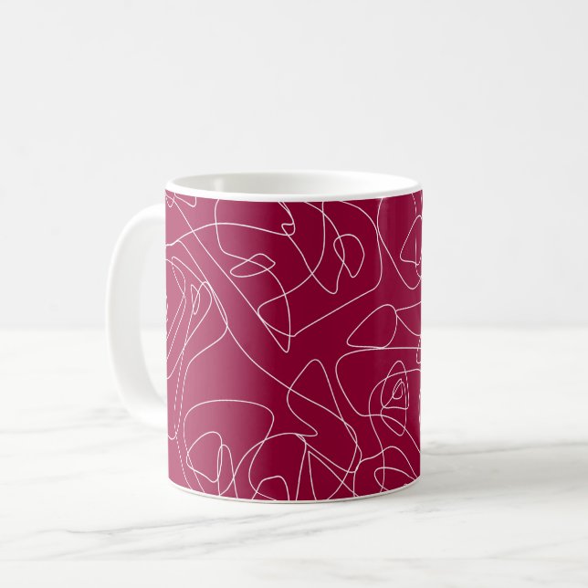 Mug Gribouillis abstraits blancs sur fond rouge foncé (Devant gauche)