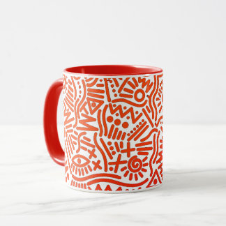 Mug Gribouillis abstraits rouges gras en deux tons