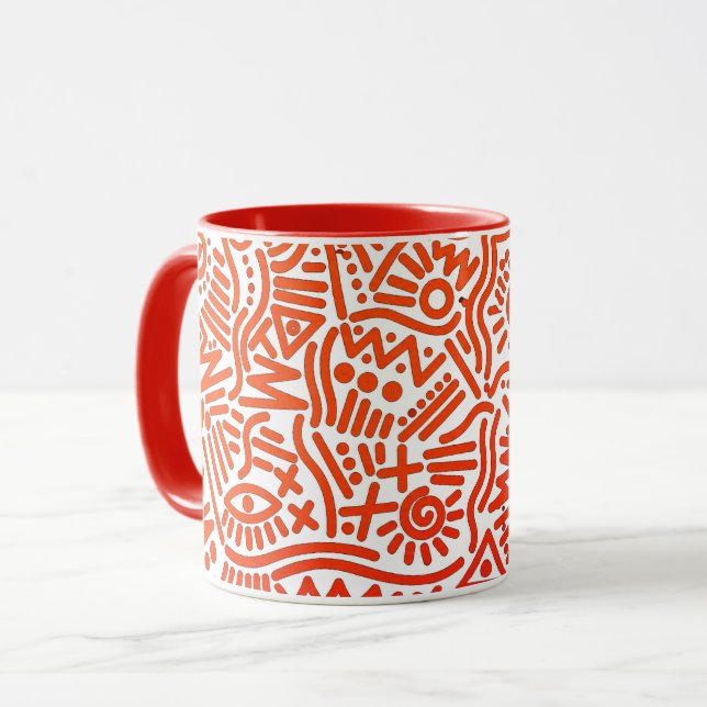 Mug Gribouillis abstraits rouges gras en deux tons (Devant gauche)