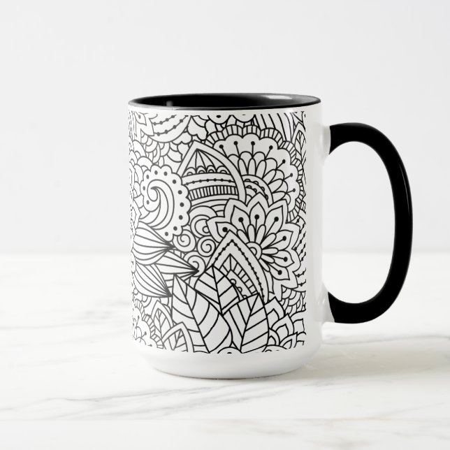 Mug Griffonnage de conception de fleur (Droite)