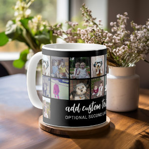 Mug Grille de collage de 16 photos - 2 zones de texte