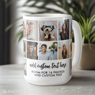 Mug Grille de collage photo 16 - 2 zones de texte - no