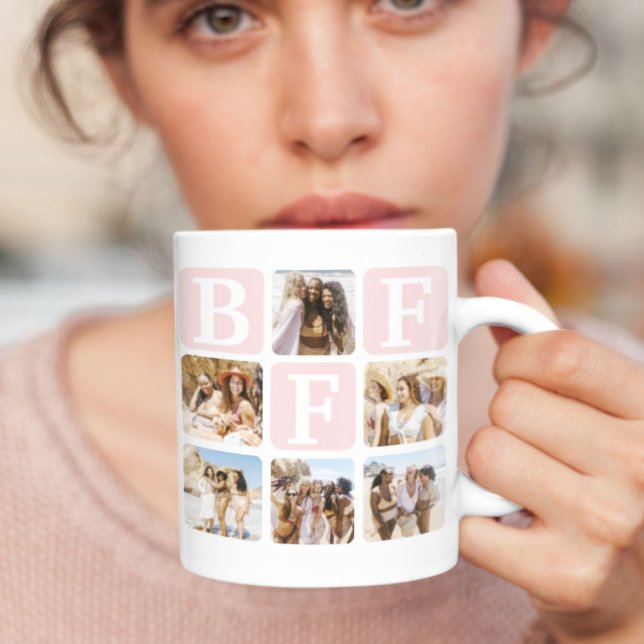 Mug Grille multiphoto moderne BFF rose (Créateur téléchargé)