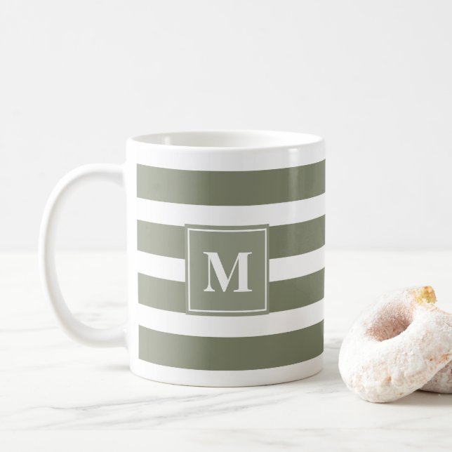 Mug Grille verte et blanche moderne avec Monogramme (Avec donut)