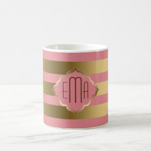 Mug Grilles d'or monogramme et Motif géométrique rose