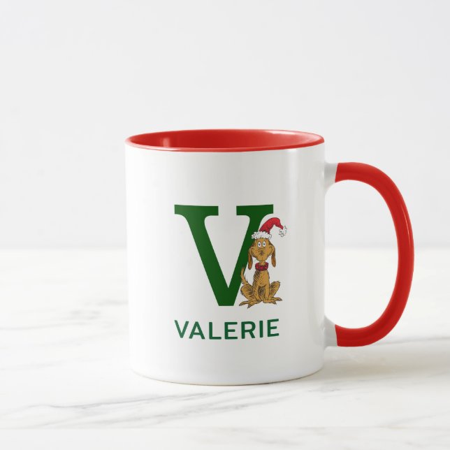Mug Grinch classique max | Nom et monogramme V (Droite)