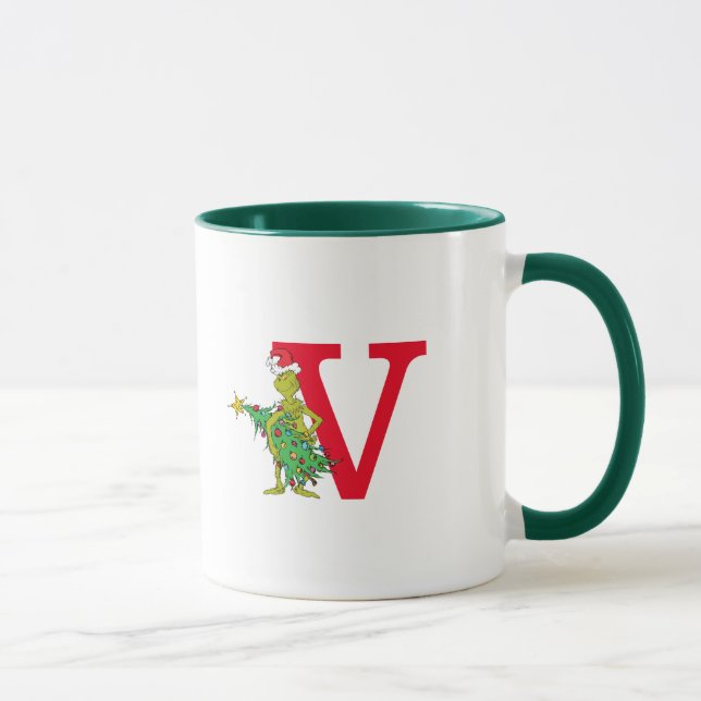 Mug Grinch Classique | Monogramme Mauvais V (Droite)