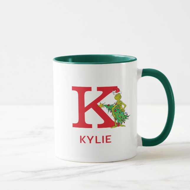 Mug Grinch classique | Naughty Name & Monogram K (Droite)