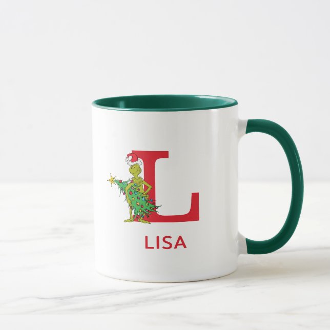 Mug Grinch classique | Naughty Name & Monogram L (Droite)