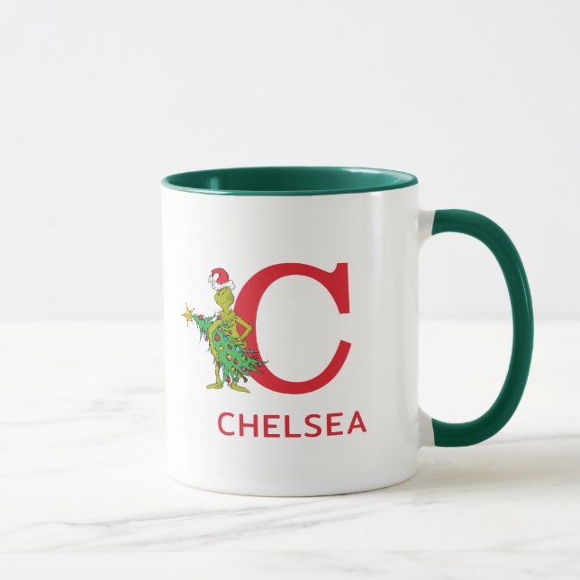 Mug Grinch Classique | Nom et monogramme vilains C (Droite)