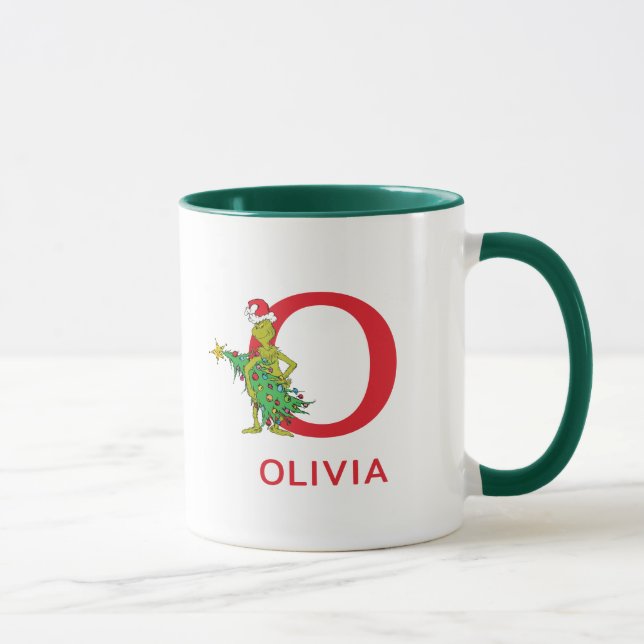 Mug Grinch Classique | Nom et monogramme vilains O (Droite)