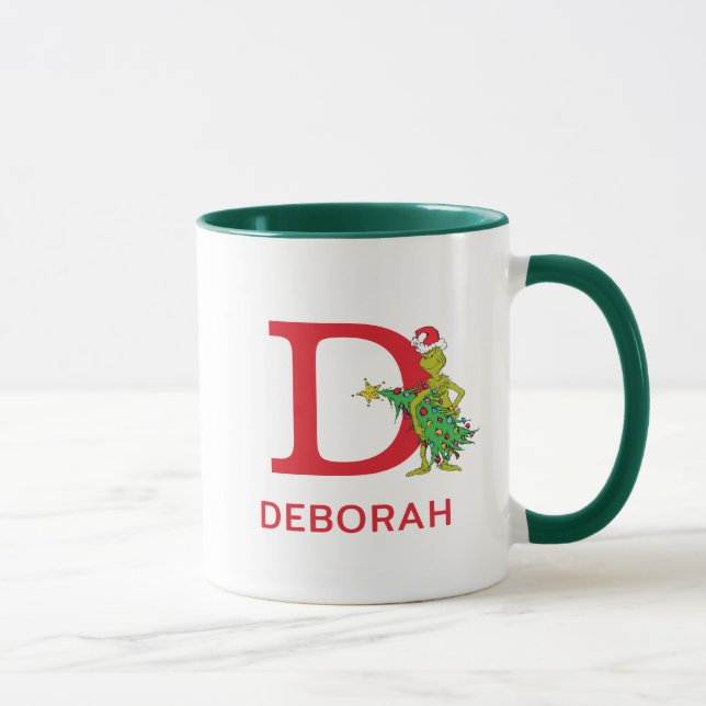 Mug Grinch Classique | Nom Vilain & Monogramme D (Droite)