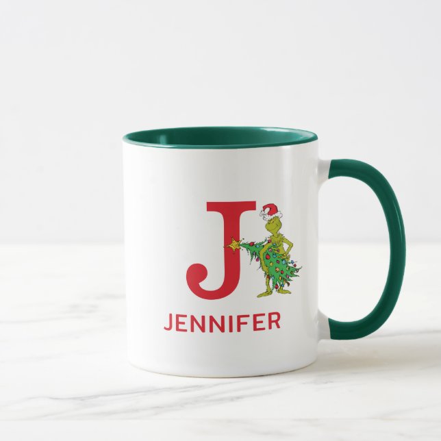 Mug Grinch Classique | Nom Vilain & Monogramme J (Droite)
