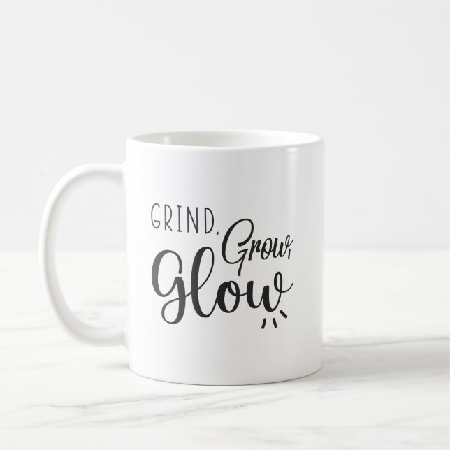 Mug Grind, Grow, Glow, Gym, Hustle, Motivation du succ (Gauche)