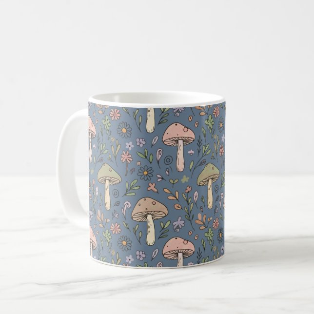 Mug Gris Ardoise Profond Motif Sans Fin de Champignons (Devant gauche)