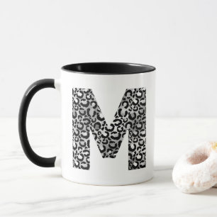 Mug Gris argenté et noir M initial Monogramme