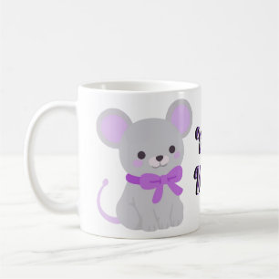 Mug Gris Assis Kawaii Mignon avec Nœud Papillon Vi