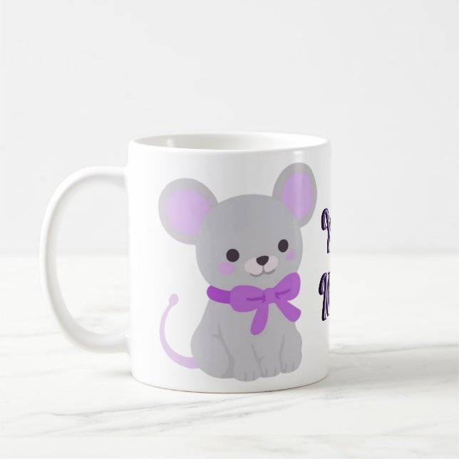 Mug Gris Assis Kawaii Mignon avec Nœud Papillon Vi (Gauche)