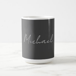 Mug Gris blanc manuscrit minimaliste Votre nom