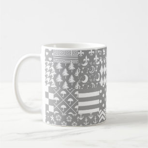 Mug Gris Blanc Mixte Motif Patchwork Design