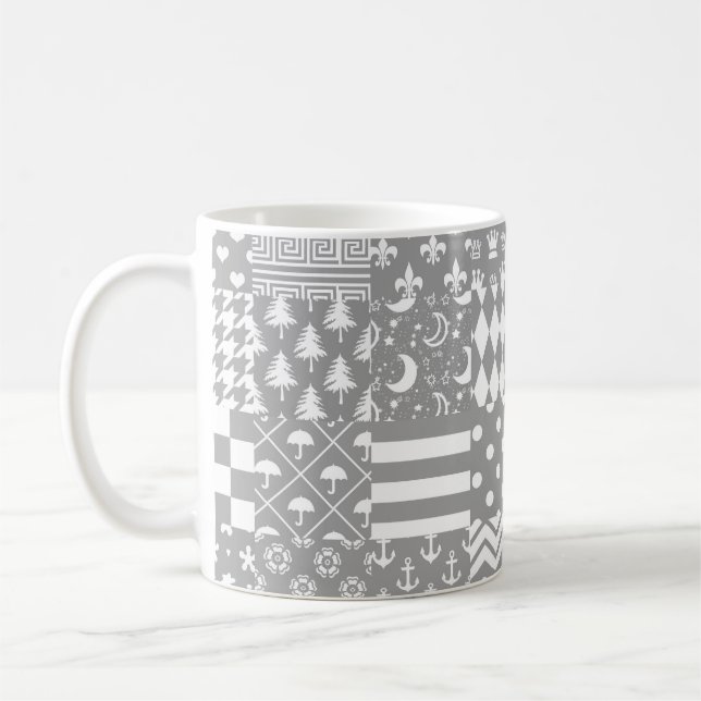 Mug Gris Blanc Mixte Motif Patchwork Design (Gauche)