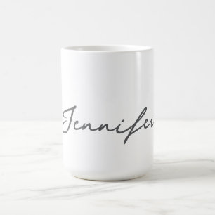 Mug Gris Blanc Moderne Minimaliste Nom Manuscrit