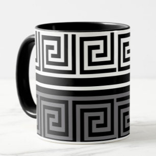 Mug Gris Blanc Noir Clé grecque Fret Motif Design