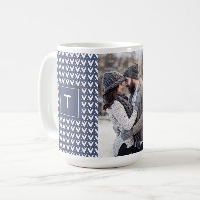 Mug Gris Bleu de Noël Chandail tricoté Monogramme Phot (Devant gauche)