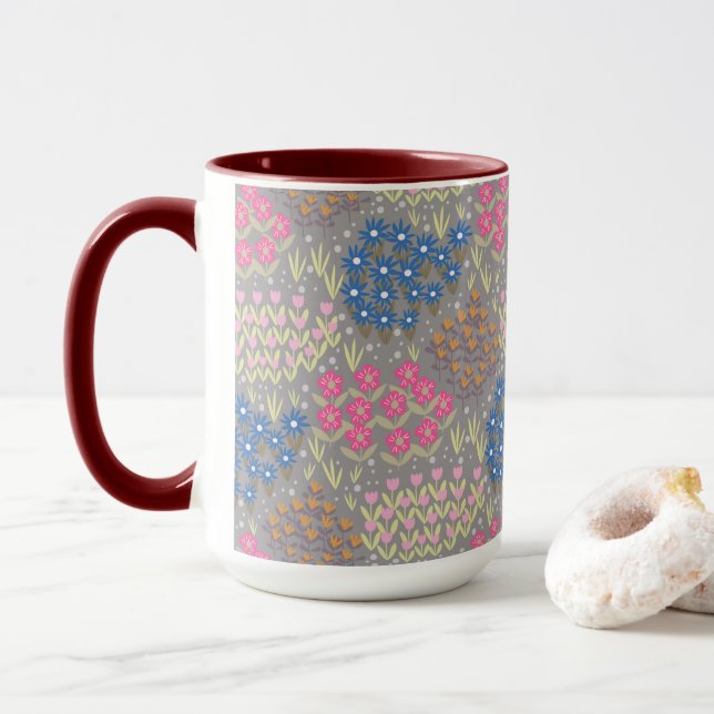 Mug Gris de lit floral (Avec donut)