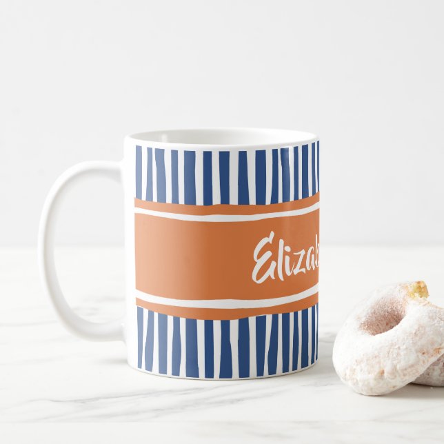 Mug Gris de peinture ondulé orange et bleu avec nom (Avec donut)