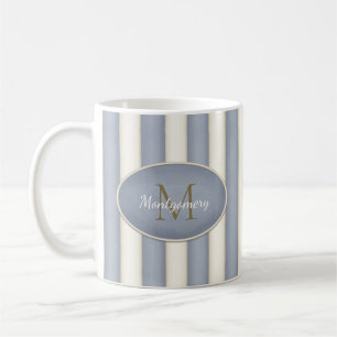 Mug Gris et rayures blanches anciennes Bronze Monogram