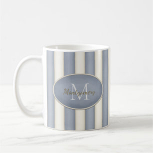 Mug Gris et rayures blanches anciennes Monogramme enca