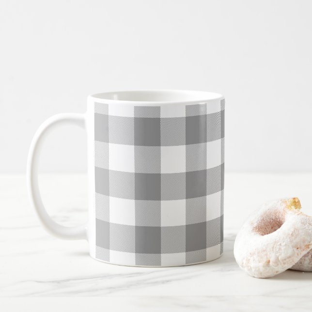 Mug Gris Maison de Ferme Buffalo Vérifié Plaid Rustiqu (Avec donut)