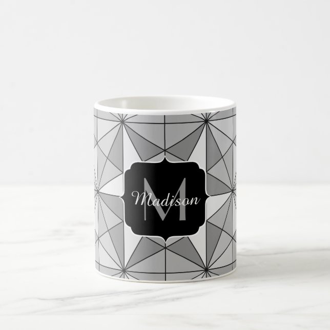 Mug Gris noir blanc Monogramme à motif mosaïque triang (Centre)