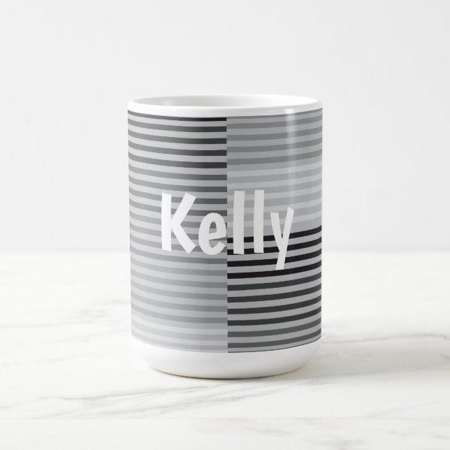 Mug Gris, Noir, Rayures Blanches (Centre)