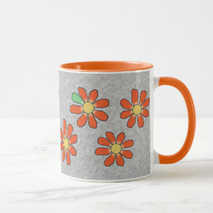 Mug Gris orange de fleurs graphiques