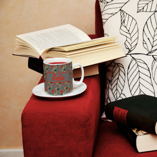 Mug gris pavot rouge motif (Créateur téléchargé)