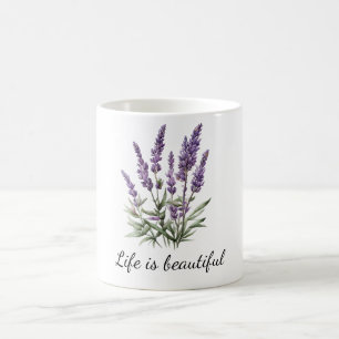 Mug Gris Romantique Fleur de Lavande Violette