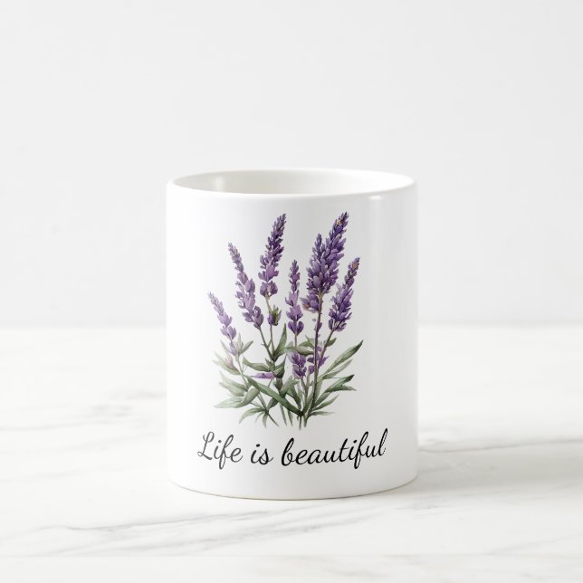 Mug Gris romantique floral lavande pourpre (Centre)